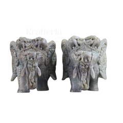 Pair of Elephants in Soft Stone – Intricate Jali Carving Handcrafted Artwork