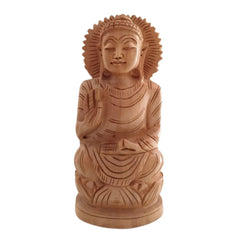 Hand-Carved Wooden Buddha Sitting In Lotus Decorative Background Panel maruthi handicrafts