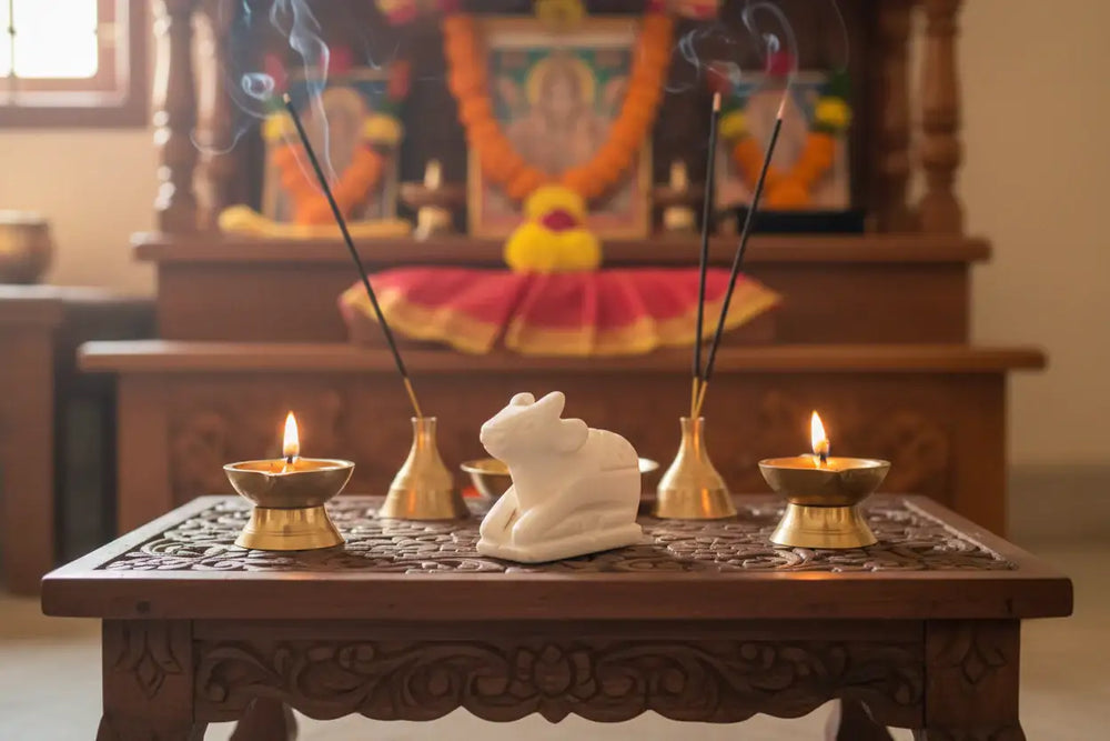 White marble Nandi statue for home temple