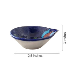 Leaf/Teardrop Shaped Blue Pottery Diya | Abstract Floral Oil Lamp Pottery