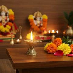 Classic Pedestal Brass Diya with Intricate Carvings Brass Ware