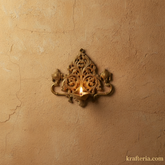 Brass Shankh Chakra Wall Hanging Diya | Traditional Indian Oil Lamp with Filigree Backplate Brass Artwork