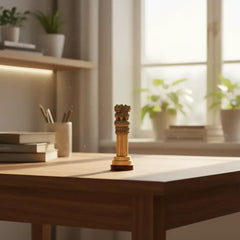 Handmade Wooden Ashoka Pillar – National Emblem Decorative Piece maruthi handicrafts