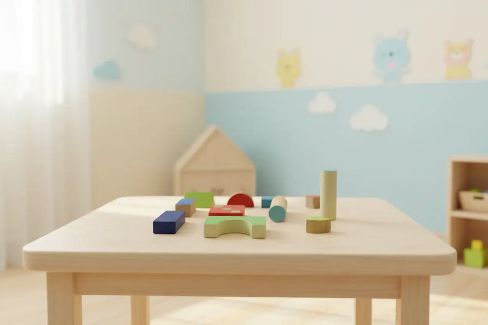 Colorful handmade wooden shape toys for children using safe paint