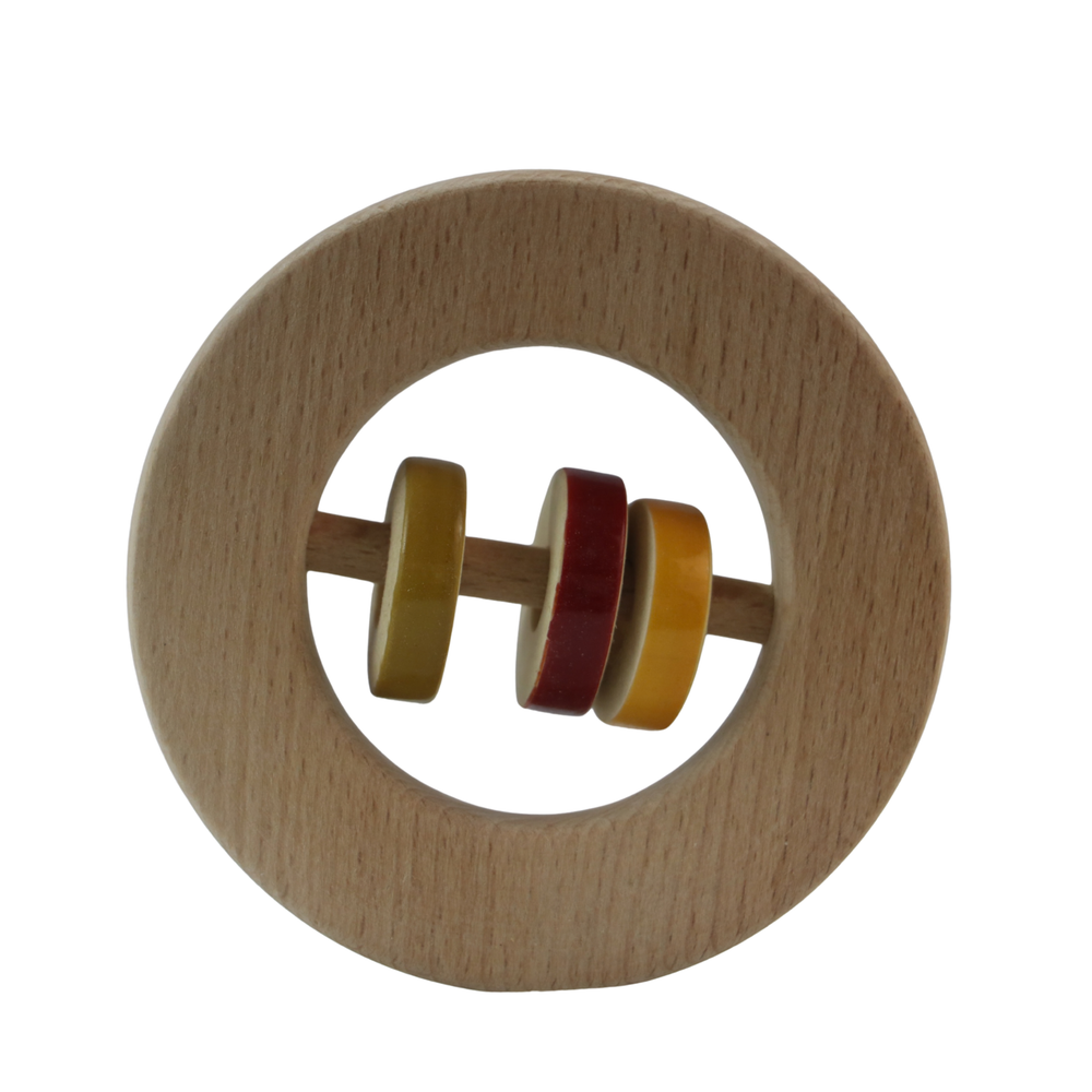 Natural wood rattle for kids with safe colours