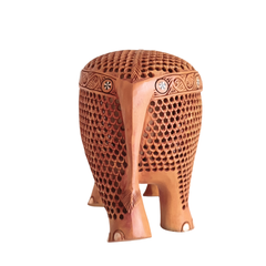 Masterpiece Jali Work Hand-Carved Wooden Elephant Sculpture