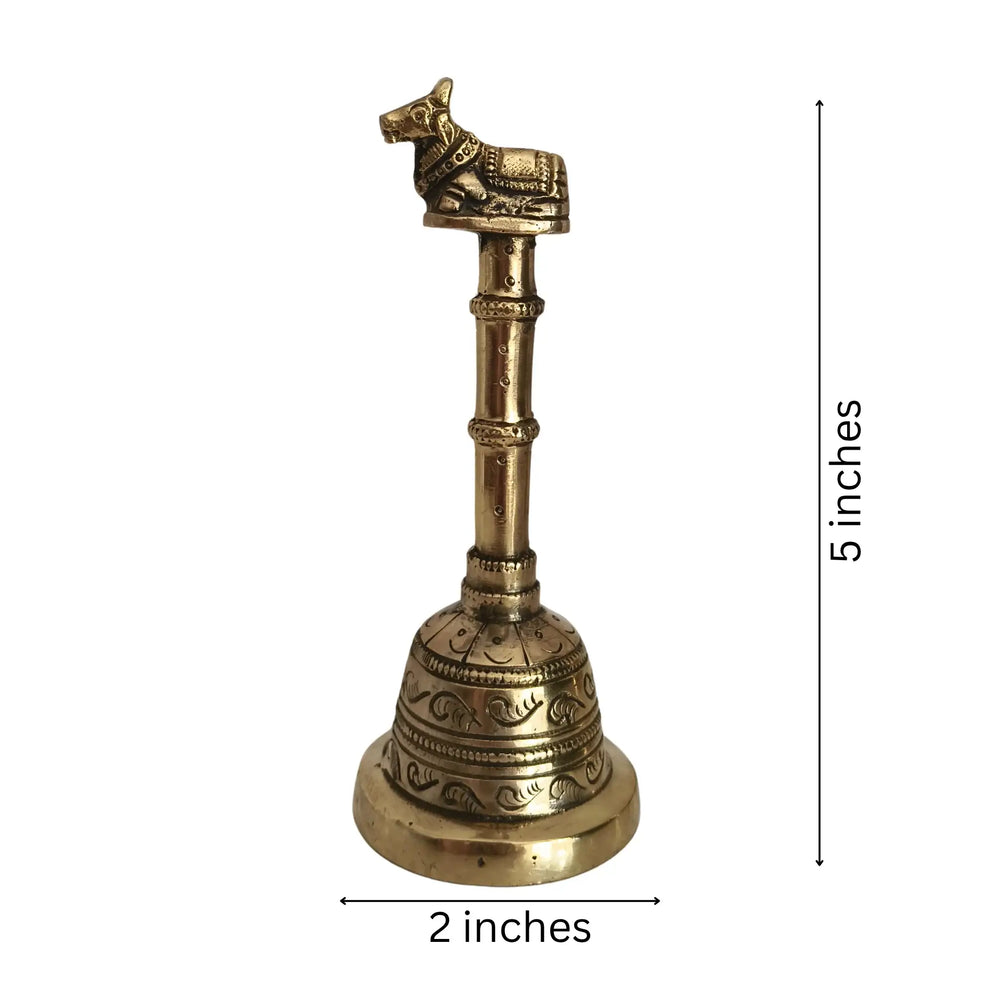 Traditional Brass Ghanta | Temple Bell with Auspicious Nandi Bull Finial Brass Ware