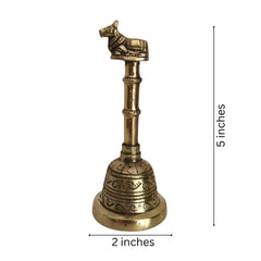 Traditional Brass Ghanta | Temple Bell with Auspicious Nandi Bull Finial Brass Ware