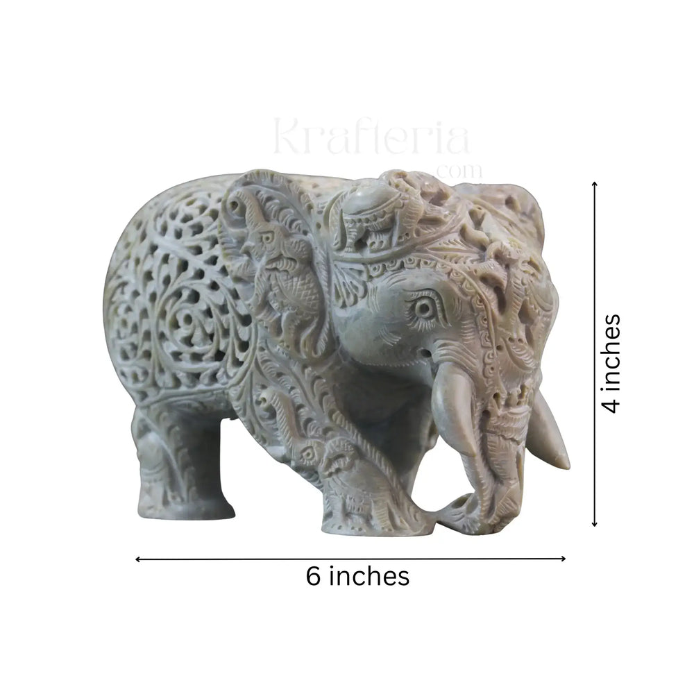 Pair of Elephants in Soft Stone – Intricate Jali Carving Handcrafted Artwork Bachcha Lal