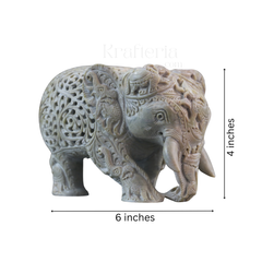 Pair of Elephants in Soft Stone – Intricate Jali Carving Handcrafted Artwork