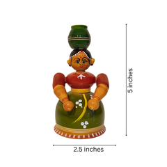 Graceful Water Carrier - Handcrafted Etikoppaka Wooden Village Woman with Pot