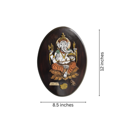 Lotus-Seated Ganesh – Exquisite Oval Rosewood Inlay Frame