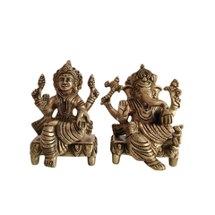 Traditional Brass Idols of Ganesha and Lakshmi