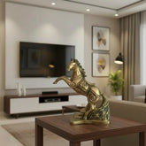 Galloping Brass Horse Statue | Ornate Handcrafted Rearing Horse Sculpture Brass Ware