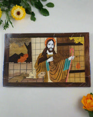 Handcrafted Rosewood Inlay Jesus Frame – Elegant Christian Wall Art