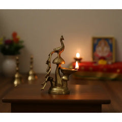 Elegant Brass Peacock Diya on a Pedestal Brass Ware