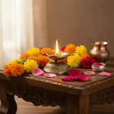 Elegant Brass Leaf-Shaped Diya with Carved Base Brass Ware