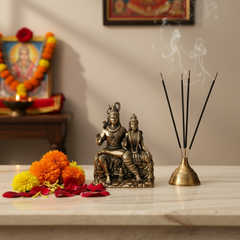 Brass Shiva Parvati Idol – Uma-Maheshwara Seated on Kailash