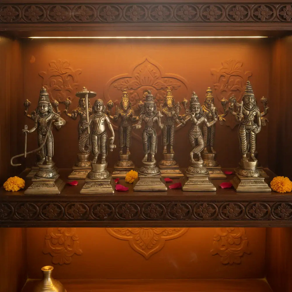 Pure Brass Dashavatara Idol Set 10 Statues) | Vishnu's Ten Avatars Murti Collection Brass Ware