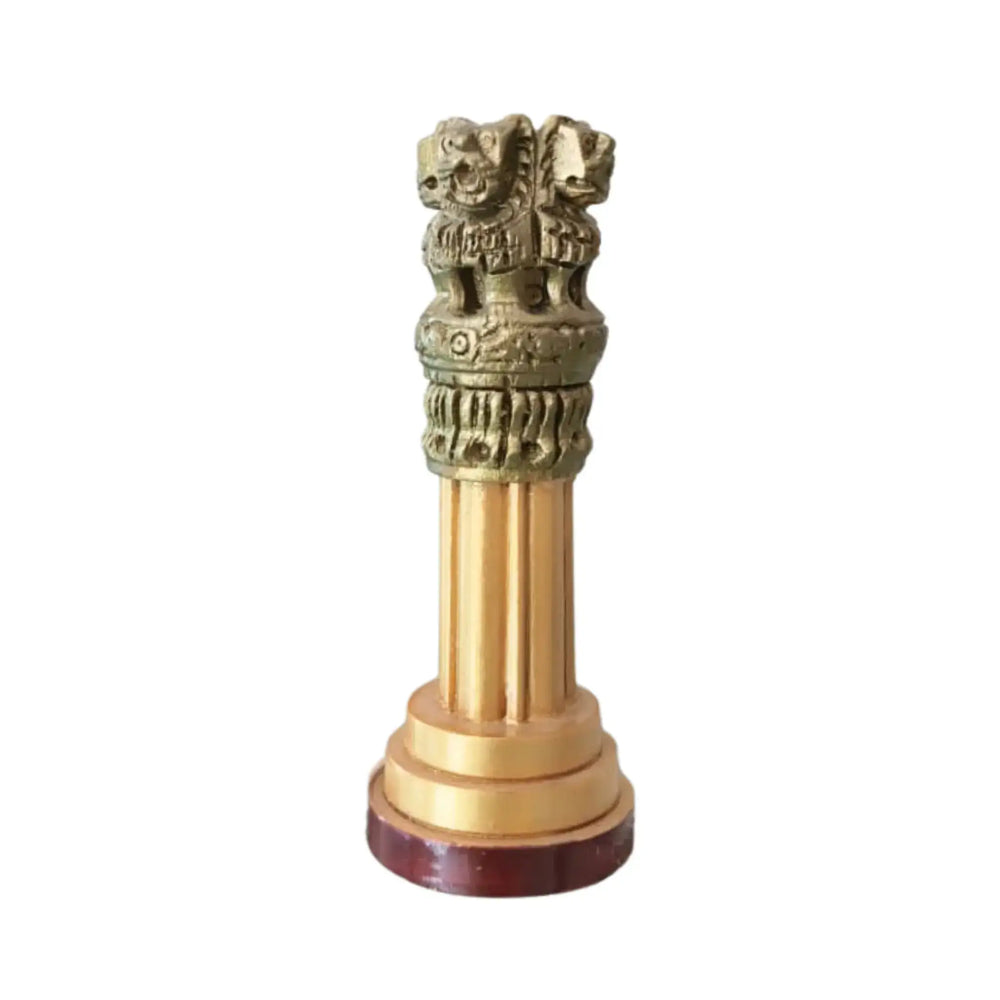 Handmade Wooden Ashoka Pillar – National Emblem Decorative Piece maruthi handicrafts