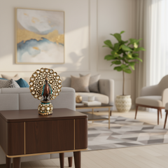 Traditional Indian Style Adorned Peacock Showpiece Idol Wooden Decorative