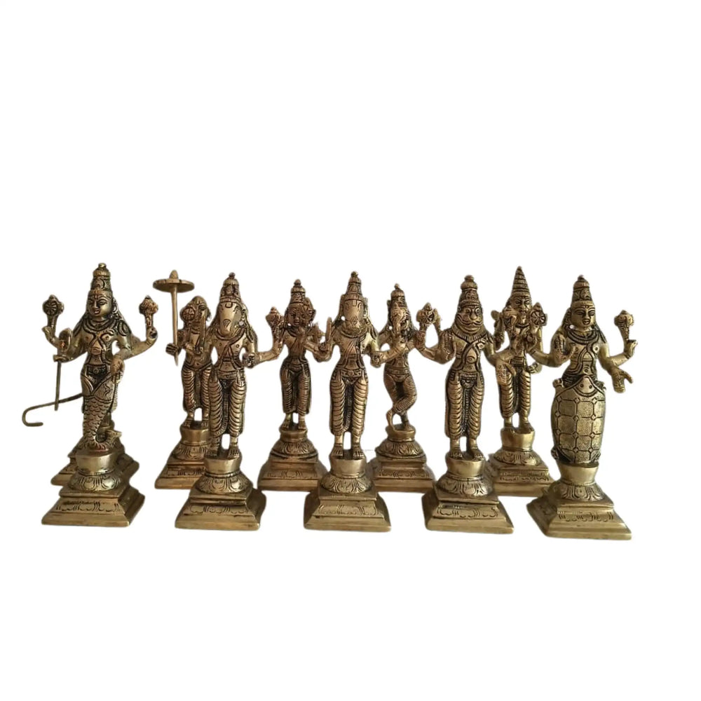 Pure Brass Dashavatara Idol Set 10 Statues) | Vishnu's Ten Avatars Murti Collection Brass Ware