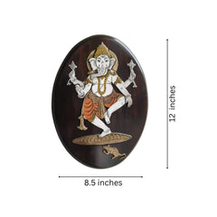 Nritya Ganesha (Dancing Ganesha) – Oval Rosewood Inlay Frame Inlay Art