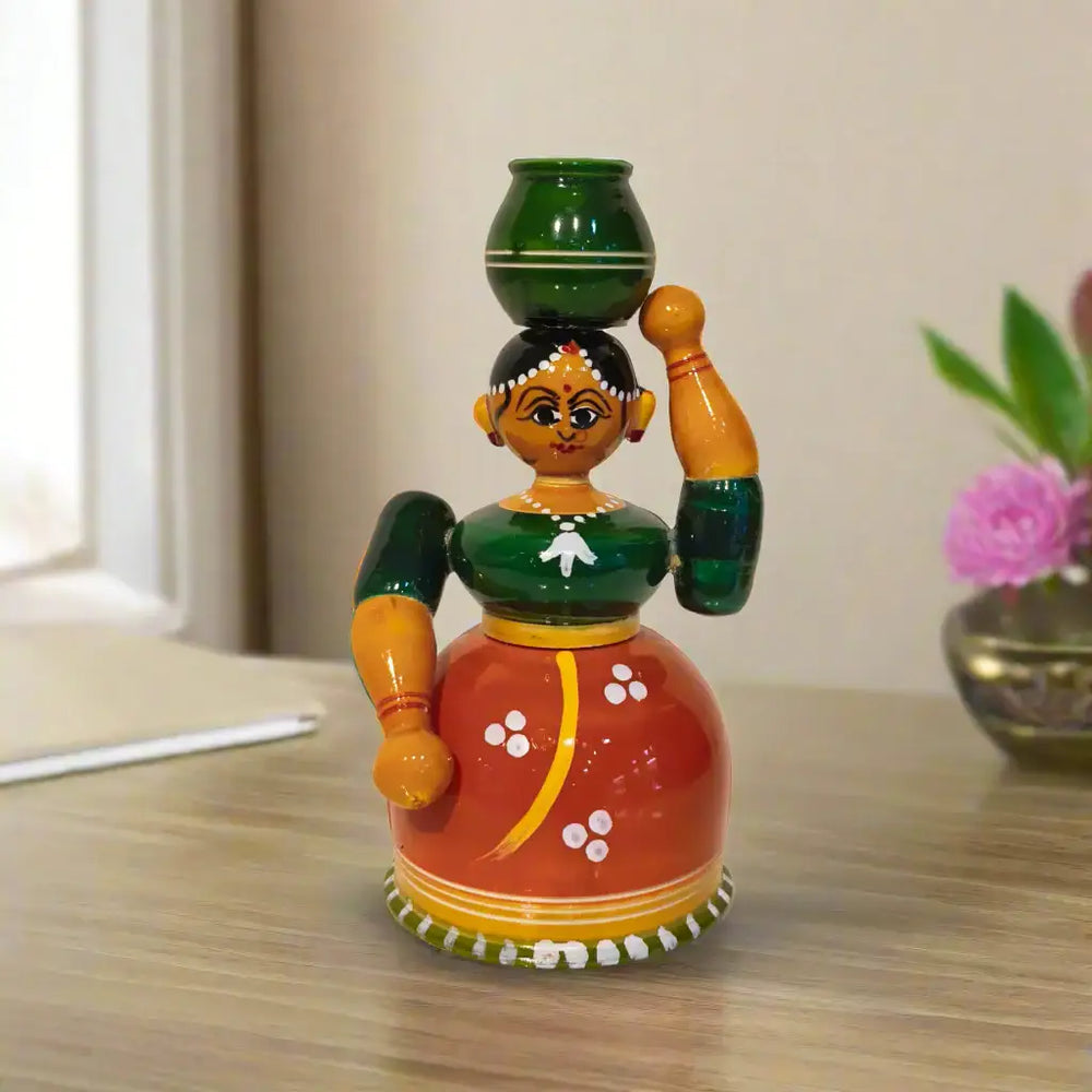 Etikoppaka Elegance - Village Woman Carrying Water Etikoppaka Lacquerware