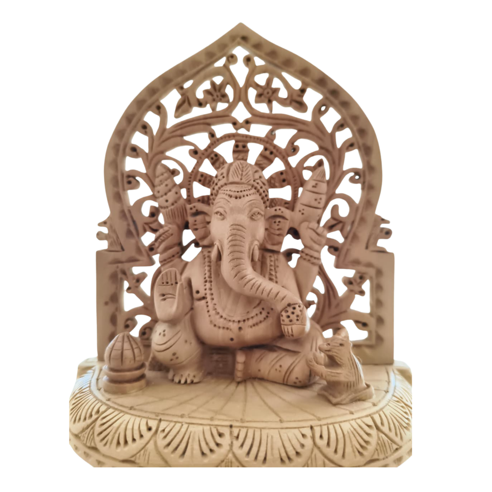 Wooden Lord Ganesh Jali Idol | Artisan Spiritual Sculpture maruthi handicrafts