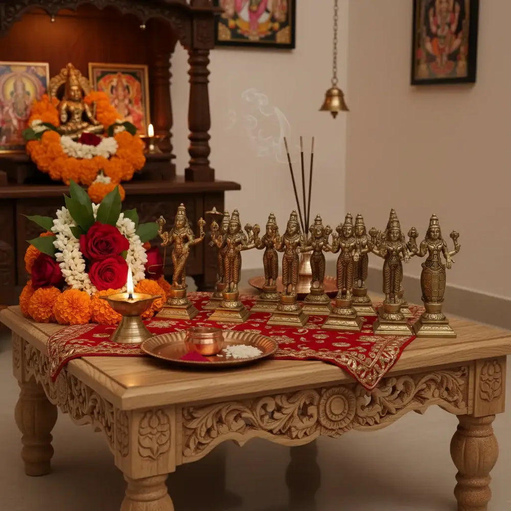 Pure Brass Dashavatara Idol Set 10 Statues) | Vishnu's Ten Avatars Murti Collection Brass Ware
