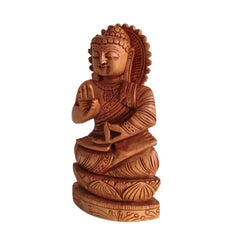Hand-Carved Wooden Buddha Statue in Vitarka Mudra on Lotus Base Wood Decorative