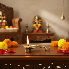 Traditional Brass Aarti Diya with Om Symbol and Handle Brass Ware