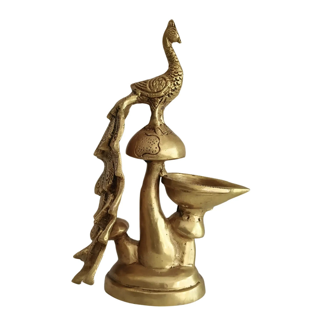 Elegant Brass Peacock Diya on a Pedestal Brass Ware