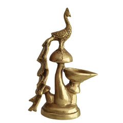 Elegant Brass Peacock Diya on a Pedestal Brass Ware