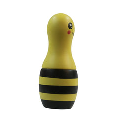 Colorful wooden bowling pins with rounded base