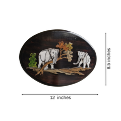 Elephant Pair in Harmony – Exquisite Oval Rosewood Inlay