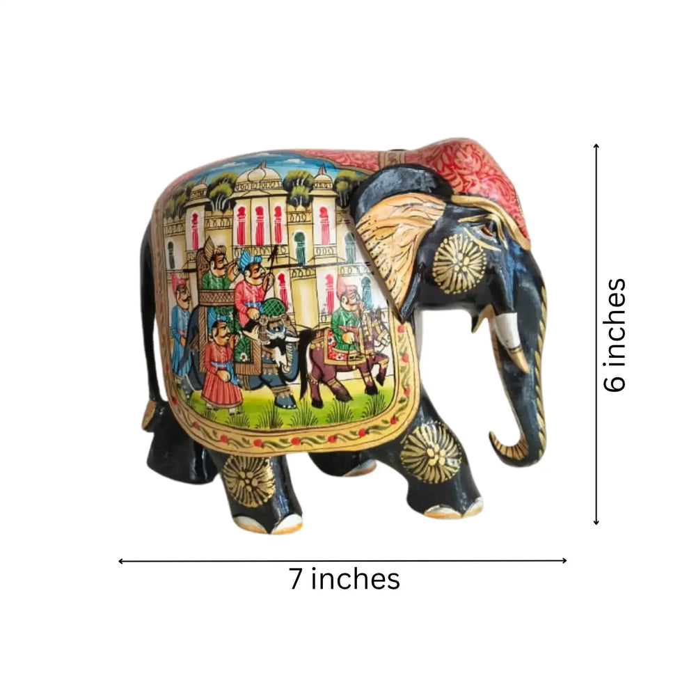 Black Painted Wooden Mughal Elephants – Elegant Decorative Figurines maruthi handicrafts