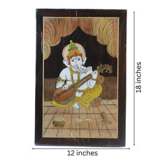 Ganesh in Temple Scene – Wooden Inlay Spiritual Artwork for Home & Office Arun