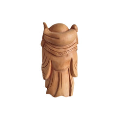 Hand-Carved Wooden Laughing Buddha with Child and Fish Wood Decorative