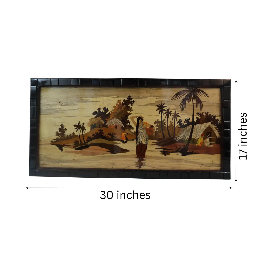 Traditional Indian Village Scene Wood Inlay Mysore Inlay Art