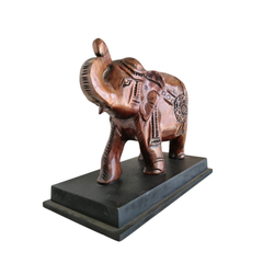 Hand-Carved Wooden Elephant with Base – Elegant Decorative Figurine