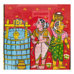 Hand-Painted Cheriyal Art - Village Women Fetching Water Scene Cheriyala Painting