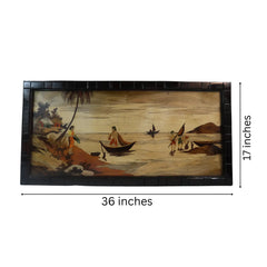 Traditional Mysore Inlay Art – Riverside Nature Scene in Rosewood Frame Inlay Art