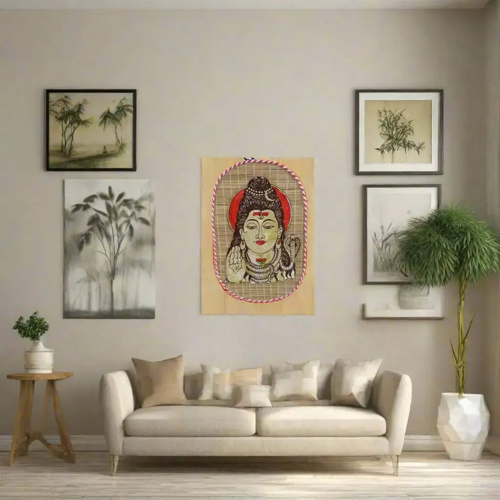 Lord Shiva Bamboo Wall Decoration – Handmade Spiritual Art Sargaalaya