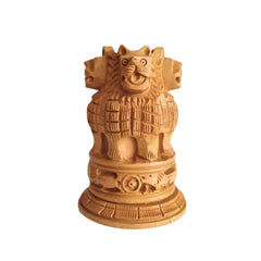 Handcrafted Wooden Lion Capital Ashoka Pen Stand Wood Decorative