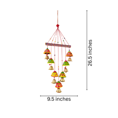 Vibrant Hand-Painted Clay and Metal Bell Wind Chime/Wall Hanging