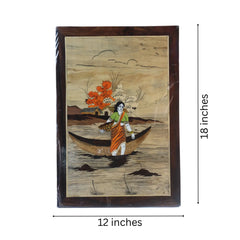Wood Inlay Fisher Woman Frame – Handmade Rural Life Artwork Arun