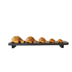 Graduated Set of Five Hand-Carved Wooden Fish Figures on Display Stand Wood Decorative