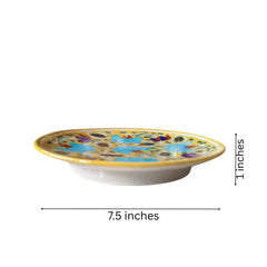 Hand-Painted Blue Floral Decorative Wall Plate on Yellow Pottery