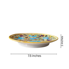 Hand-Painted Blue Floral Decorative Wall Plate on Yellow Pottery